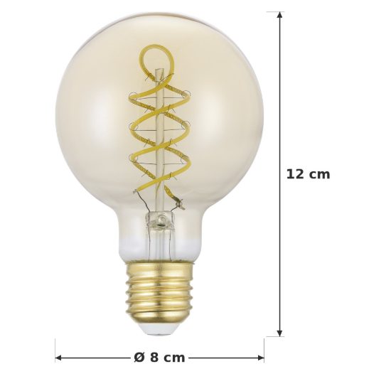 Eglo lampadina led e27 8w 2700k a globo ambrata 8cm con filamento a spirale dimmerabile
