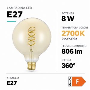 Eglo lampadina led e27 8w 2700k a globo ambrata 9,5cm con filamento a spirale dimmerabile