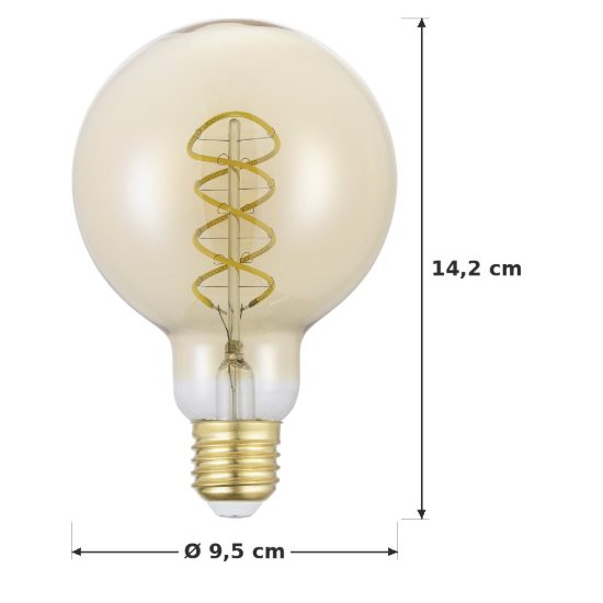 Eglo lampadina led e27 8w 2700k a globo ambrata 9,5cm con filamento a spirale dimmerabile