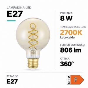 Eglo lampadina led e27 8w 2700k a globo ambrata 12,5cm con filamento a spirale dimmerabile