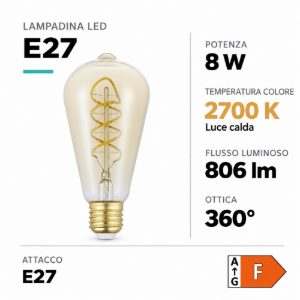 Eglo lampadina led e27 8w 2700k a oliva ambrata 6,4cm con filamento a spirale dimmerabile