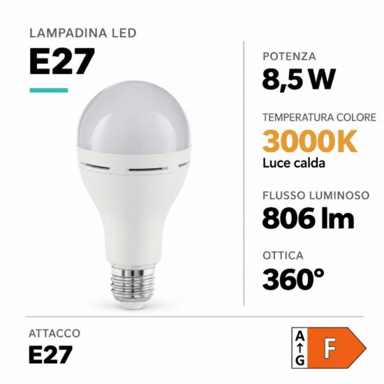 Eglo lampadina led e27 8,5w 3000k a goccia bianca