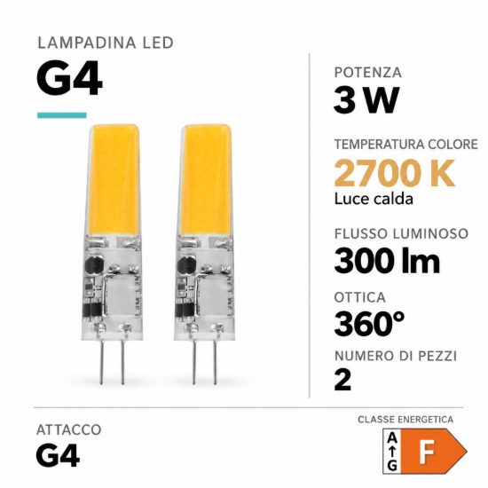 Eglo set 2 lampadine led g4 2x3w 2700k trasparenti dimmerabili 12v