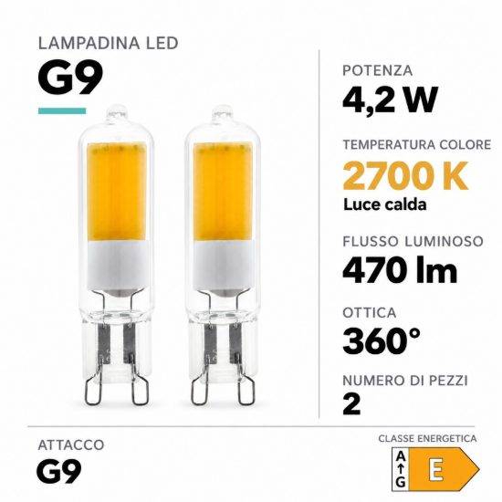 Eglo set 2 lampadine led g9 2x4,2w 2700k trasparenti dimmerabili