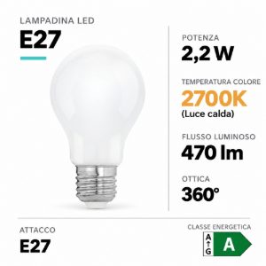 Eglo lampadina led e27 2,2w 2700k a goccia opalina