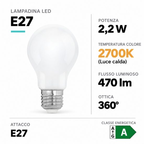 Eglo lampadina led e27 2,2w 2700k a goccia opalina