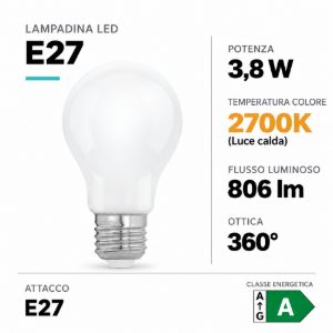 Eglo lampadina led e27 3,8w 2700k a goccia opalina