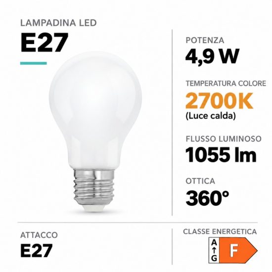 Eglo lampadina led e27 4,9w 2700k a goccia opalina