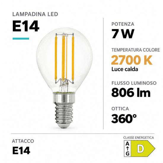 Eglo lampadina led e14 7w 2700k a sfera trasparente a filamento dimmerabile