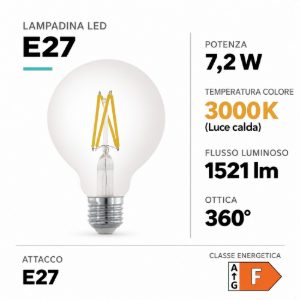 Eglo lampadina led e27 7,2w 3000k a globo trasparente dimmerabile