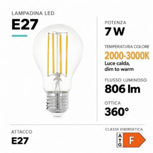 Eglo lampadina led e27 7w 2000-3000k a goccia trasparente dimmerabile dim to warm