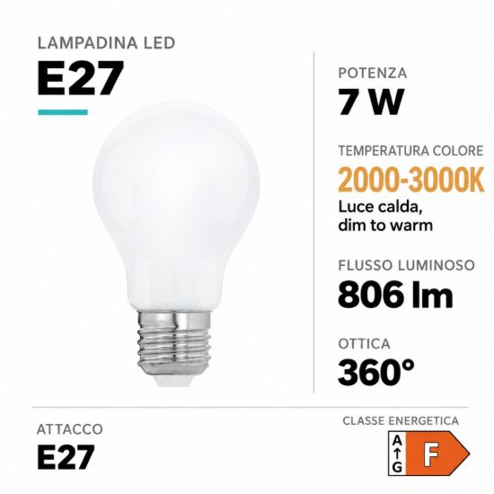 Eglo lampadina led e27 7w 2000-3000k a goccia opalina dimmerabile dim to warm