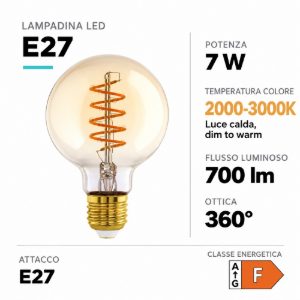 Eglo lampadina led e27 7w 2000-3000k a globo ambrata dimmerabile dim to warm