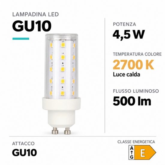 Eglo lampadina led gu10 4,5w 2700k tubolare trasparente