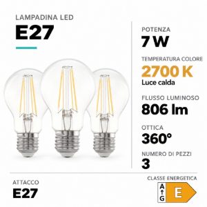 Eglo set 3 lampadine led e27 3x7w 2700k a goccia trasparenti