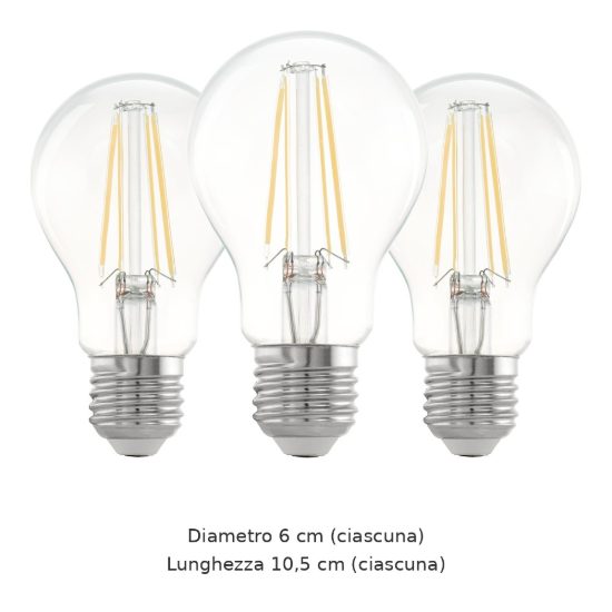 Eglo set 3 lampadine led e27 3x7w 2700k a goccia trasparenti