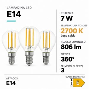 Eglo set 3 lampadine led e14 3x7w 2700k a sfera trasparenti