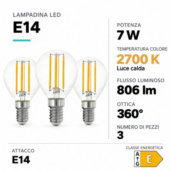 Eglo set 3 lampadine led e14 3x7w 2700k a sfera trasparenti
