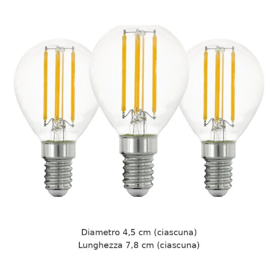 Eglo set 3 lampadine led e14 3x7w 2700k a sfera trasparenti