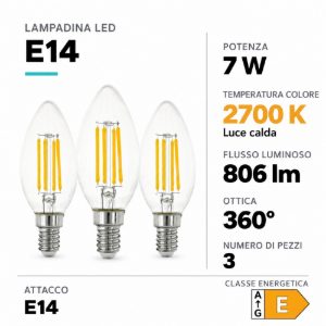 Eglo set 3 lampadine led e14 3x7w 2700k a candela trasparenti