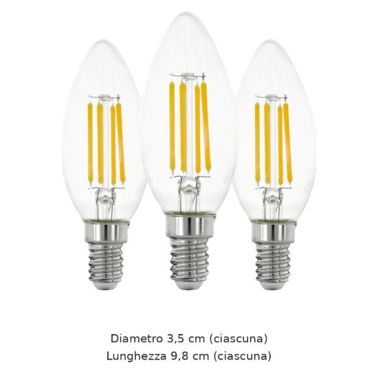 Eglo set 3 lampadine led e14 3x7w 2700k a candela trasparenti