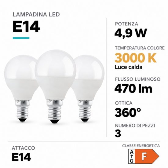 Eglo set 3 lampadine led e14 3x4,9w 3000k a sfera opaline