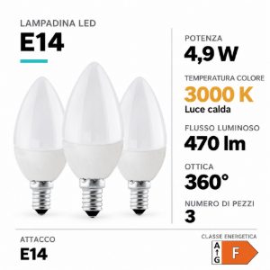 Eglo set 3 lampadine led e14 3x4,9w 3000k a candela opaline