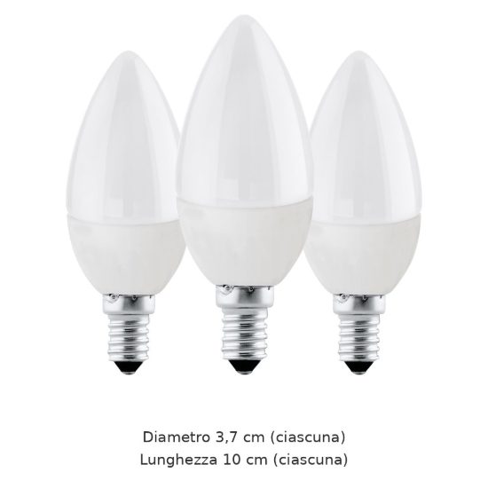 Eglo set 3 lampadine led e14 3x4,9w 3000k a candela opaline