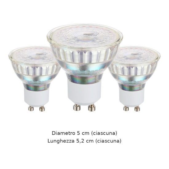 Eglo set 3 lampadine led gu10 3x4,5w 4000k a riflettore trasparenti