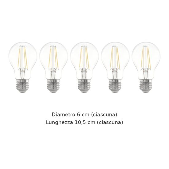 Eglo set 5 lampadine led e27 5x7w 2700k a goccia trasparenti