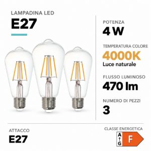 Eglo set 3 lampadine led e27 3x4w 4000k a oliva trasparenti