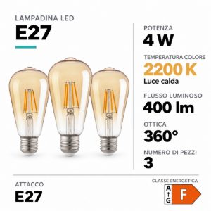 Eglo set 3 lampadine led e27 3x4w 2200k a oliva ambrate