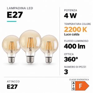 Eglo set 3 lampadine led e27 3x4w 2200k a globo ambrate