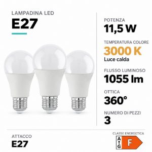 Eglo set 3 lampadine led e27 3x11,5w 3000k a goccia opaline