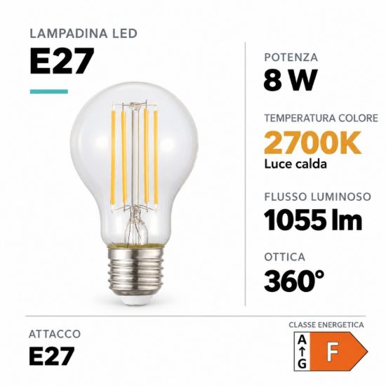 Eglo lampadina led e27 8w 2700k a goccia trasparente