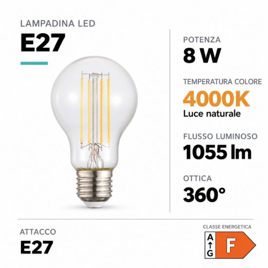 Eglo lampadina led e27 8w 4000k a goccia trasparente