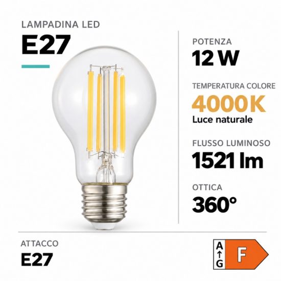 Eglo lampadina led e27 12w 4000k a goccia trasparente dimmerabile