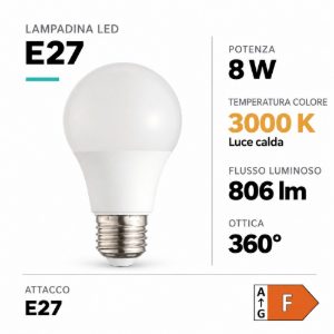 Eglo lampadina led e27 8w 3000k a goccia opalina