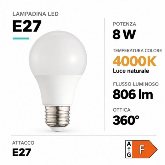 Eglo lampadina led e27 8w 4000k a goccia opalina