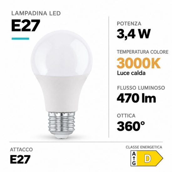 Eglo lampadina led e27 3,4w 3000k a goccia opalina