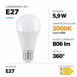 Eglo lampadina led e27 5,9w 3000k a goccia opalina