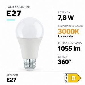Eglo lampadina led e27 7,8w 3000k a goccia opalina