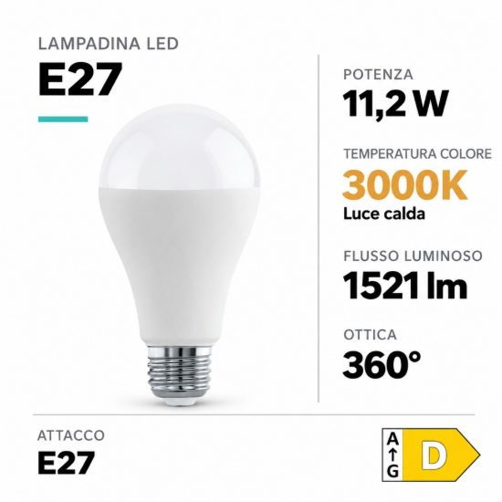 Eglo lampadina led e27 11,2w 3000k a goccia opalina