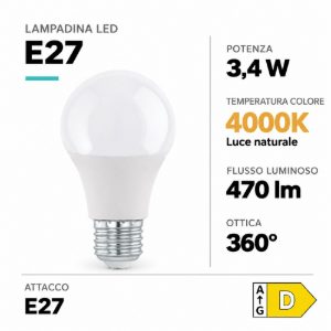 Eglo lampadina led e27 3,4w 4000k a goccia opalina