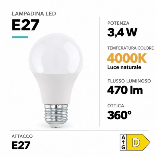 Eglo lampadina led e27 3,4w 4000k a goccia opalina