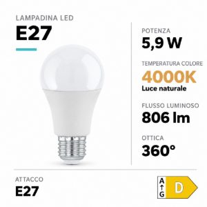 Eglo lampadina led e27 5,9w 4000k a goccia opalina