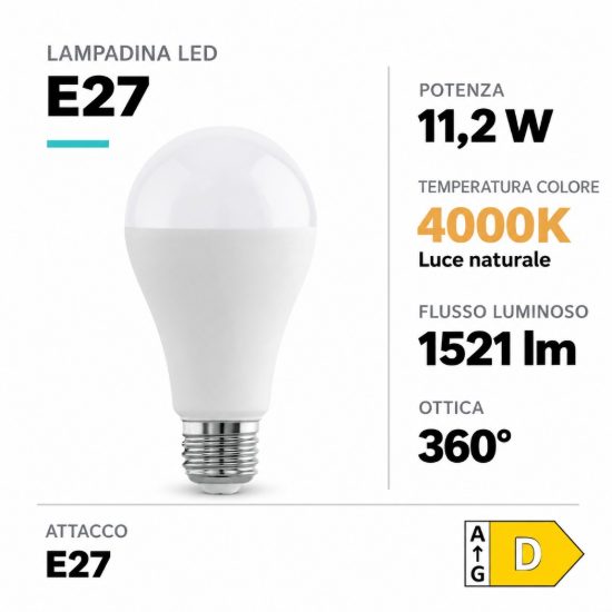 Eglo lampadina led e27 11,2w 4000k a goccia opalina