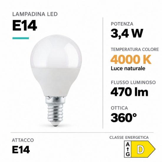 Eglo lampadina led e14 3,4w 4000k a sfera opalina