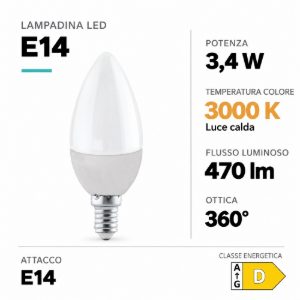 Eglo lampadina led e14 3,4w 3000k a candela opalina