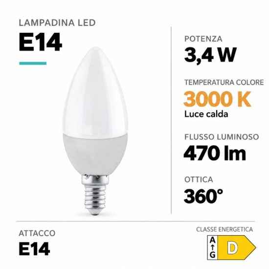 Eglo lampadina led e14 3,4w 3000k a candela opalina